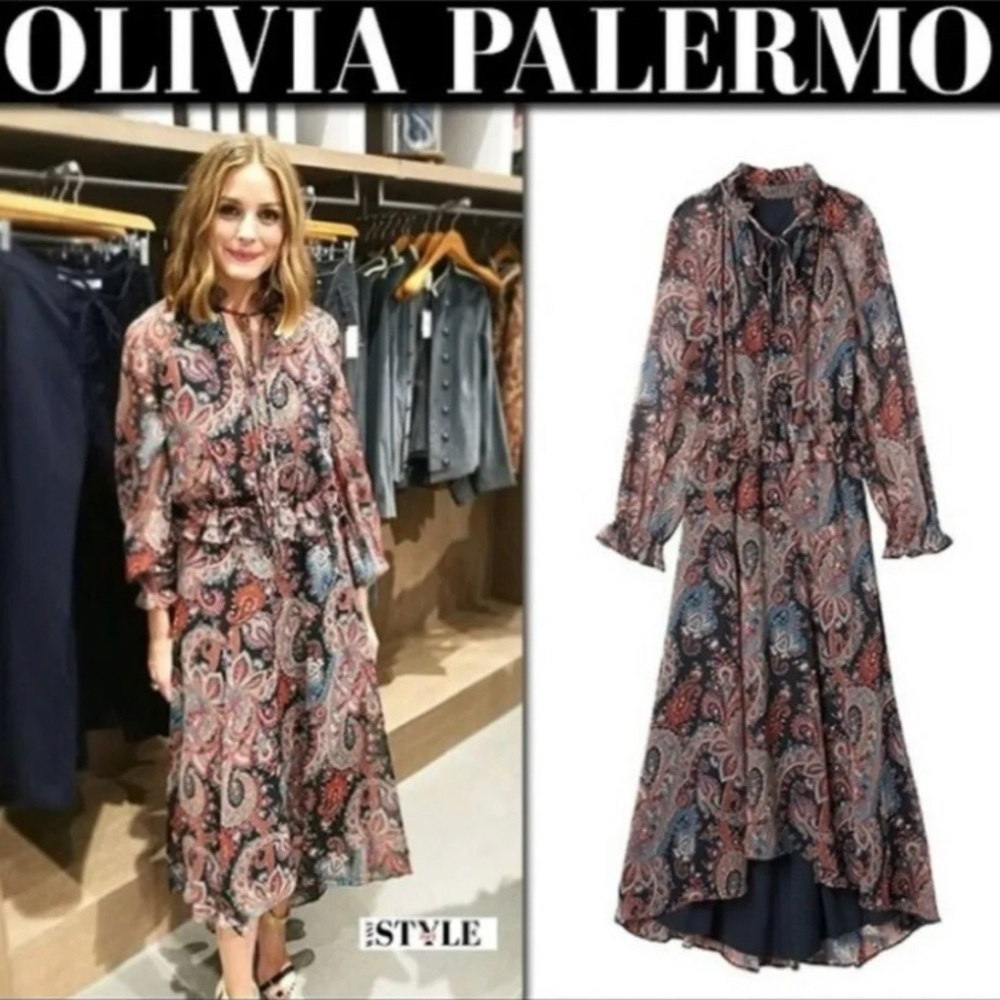 FINAL PRICE NWT Banana Republic SILK Maxi Dress Black/Green/Red/Cream Paisley L - Picture 1 of 16
